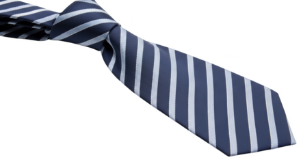 Dark blue and white striped necktie tied in a knot against a black background fashion clothing