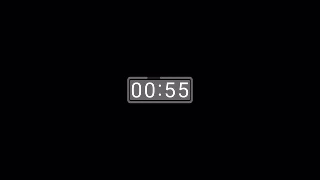 One minute Sliding Countdown Timer Animation, One Minute 60 to 0 Seconds Countdown Video,One Minute Sliding Countdown Timer, 60 Second digital Clock Animation, Scrolling Numbers on Black Background.
