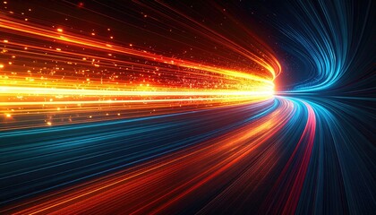 Dynamic abstract image of glowing, flowing light streams in a tunnel, suggesting speed and energy