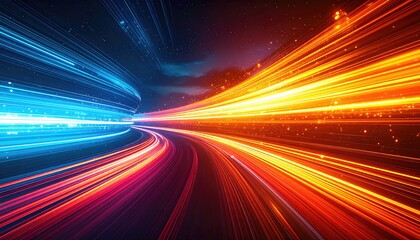 Dynamic abstract design with streams of colored light moving in opposite directions