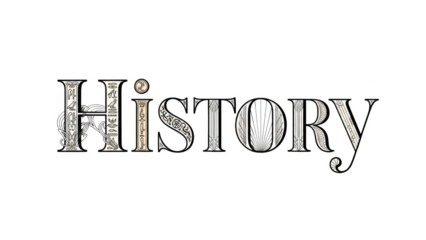 Ornate lettering spelling the word History with Egyptian hieroglyphs and art deco elements text typography