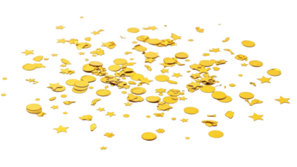 Scattered gold star and circle confetti on black background stars circles