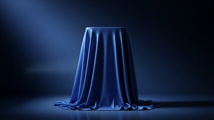 Dramatic blue fabric draped over cylindrical object in dark studio