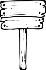 Vector hand-drawn wooden sign isolated on a white background.