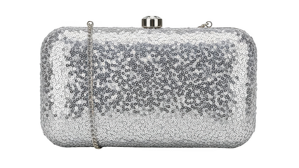 Silver Sequin Clutch Purse with Chain and Rhinestone Clasp handbag evening bag