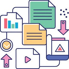 Teamwork and management line icons collection.