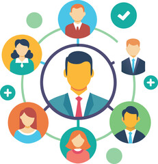 Teamwork and management line icons collection.