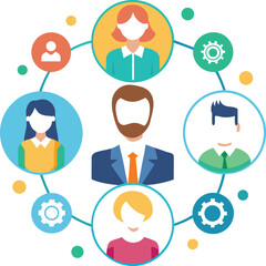 Teamwork and management line icons collection.