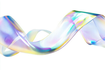 iridescent holographic ribbon undulating in pastel rainbow hues on minimalist white backdrop for tech banner or abstract wallpaper