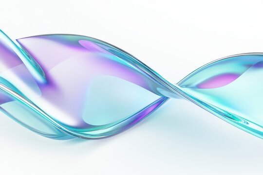 iridescent holographic ribbon undulating in pastel rainbow hues on minimalist white backdrop for tech banner or abstract wallpaper - Powered by Adobe