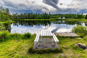 Wooden picnic table