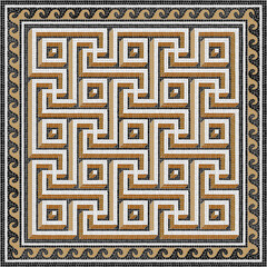 Ancient Roman mosaic tile meander color pattern. Vector illustration