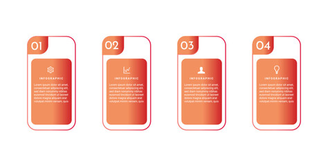 infographic 4 steps with numbered rounded cards and icons. Process diagram for workflow and presentation.