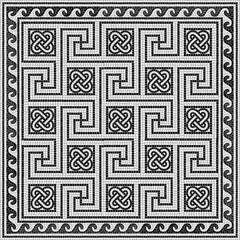 Ancient Roman mosaic tile meander black and white pattern. Vector illustration
