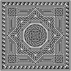 Ancient Roman mosaic tile geometric black and white pattern. Vector illustration