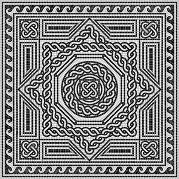Ancient Roman mosaic tile geometric black and white pattern. Vector illustration