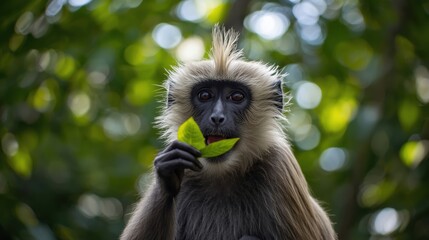 Monkey enjoying a leaf