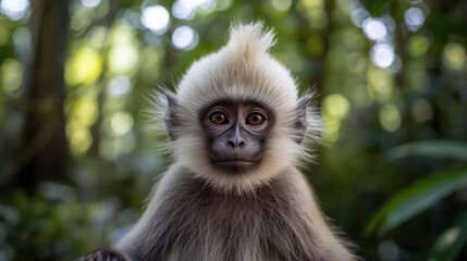Curious young monkey in forest
