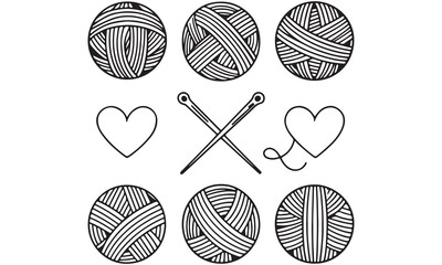 Knitting Icons Set &ndash; Yarn Balls, Needles, Crochet & Love for Handmade Craft Designs .