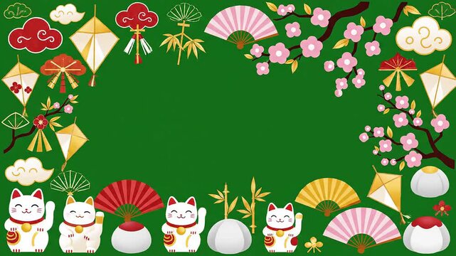 Traditional japanese new year fortune frame illustration vector design elements