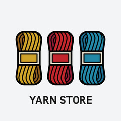 Three skeins of colored yarn. Yarn store icon. Vector illustration