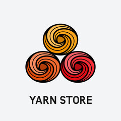 Three cakes of colored yarn. Yarn store icon. Vector illustration