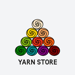 Set of cakes of colored yarn. Yarn store icon. Vector illustration