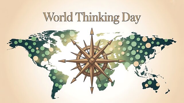 Thinking Day with compass and map green brown - Powered by Adobe