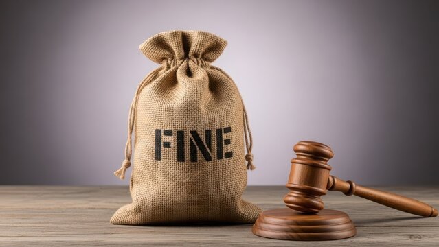 Penalty imposed by court represented by gavel and money bag