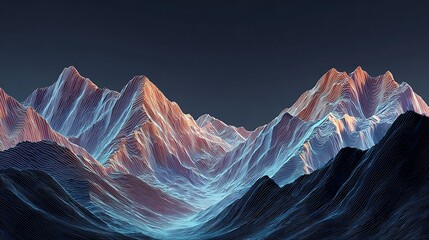 modern futuristic mountain range with luminous ridges