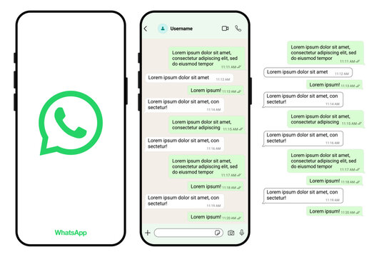 WhatsApp chat interface on smartphone screen with messaging conversation mockup
WhatsApp mobile messenger UI design showing text bubbles and communication layout