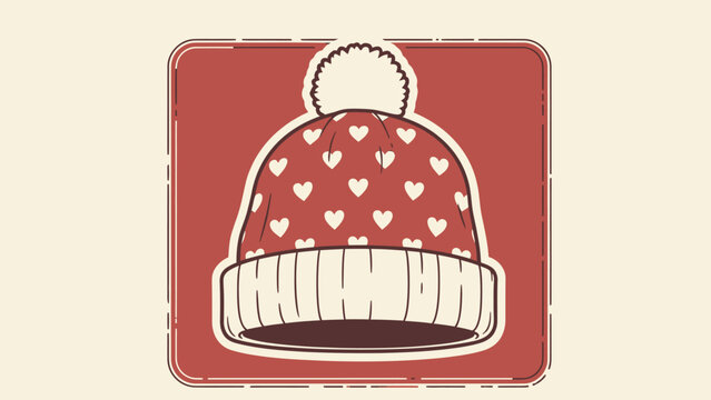 Cozy Winter Beanie Hat with Heart Pattern and Pom Pom