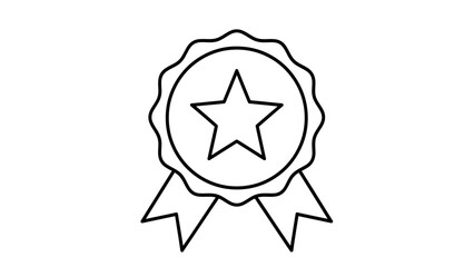 Award ribbon with star icon, simple line art, vector illustration, symbol of achievement