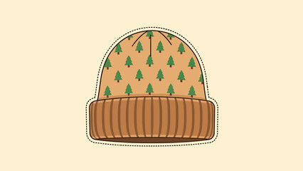 Cozy Beanie Hat with Green Pine Tree Pattern - Winter Accessory