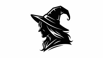 Witch Silhouette Profile, Spooky Halloween Character, Pointed Hat, Long Hair