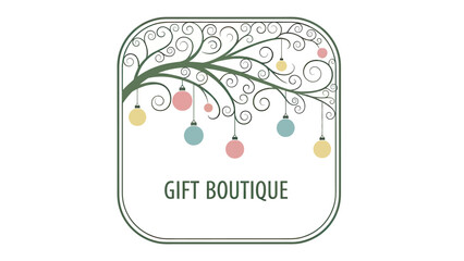 Gift Boutique Logo with Decorative Branch and Ornaments