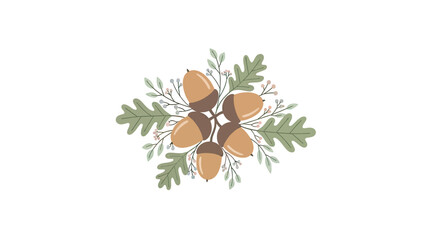 Autumn Acorn Cluster with Oak Leaves and Twigs - Seasonal Decoration