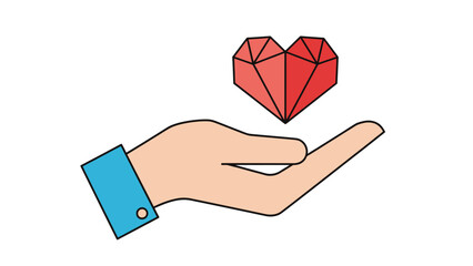 Hand Holding Red Gem Heart Symbol, Offering Love and Care