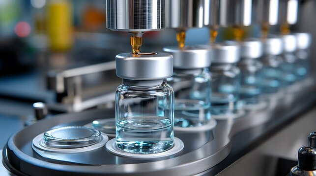 Advanced Pharmaceutical Production with Glass Vials and Filling Machines in Laboratory