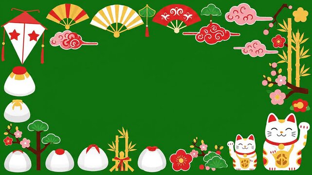 Cultural japanese new year frame vector decoration template digital asset overlay