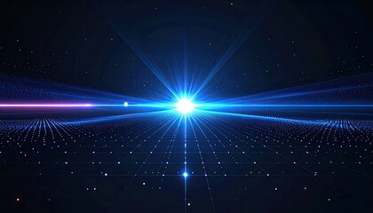 Digital abstraction with grid and radiant light bursting from the center, conveying energy