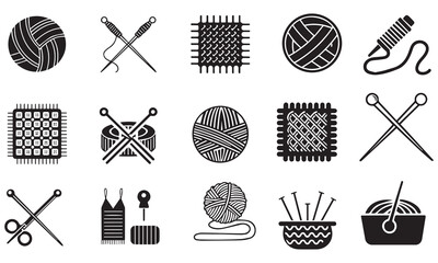 Knitting and Crochet Icons &ndash; Yarn Balls, Needles, Sewing Tools & Craft Design Set .
