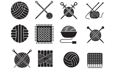 Knitting and Crochet Icons &ndash; Yarn Balls, Needles, Sewing Tools & Craft Design Set .