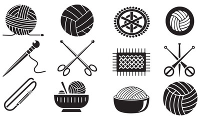 Knitting and Crochet Icons &ndash; Yarn Balls, Needles, Sewing Tools & Craft Design Set .