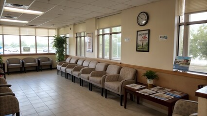 Fototapeta premium Quiet Medical Office Waiting Area, Calm Healthcare Environment, Patient Lounge, Professional Clinic Interior, Peaceful Medical Setting, AI Generated