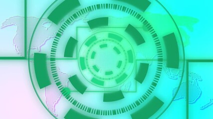 Futuristic green HUD overlay on digital world map with gradient animation, great for tech, global data, and sci-fi visuals. Digital World Map with Futuristic Green HUD Overlay and Gradient animation - Powered by Adobe