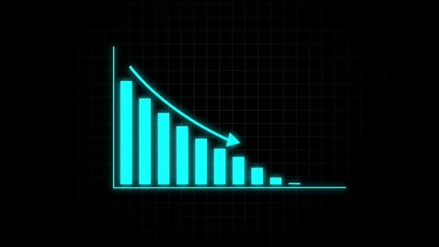 Graph Going down animation. Down business graph icon animation on black background. Loss concept business graph animation.  