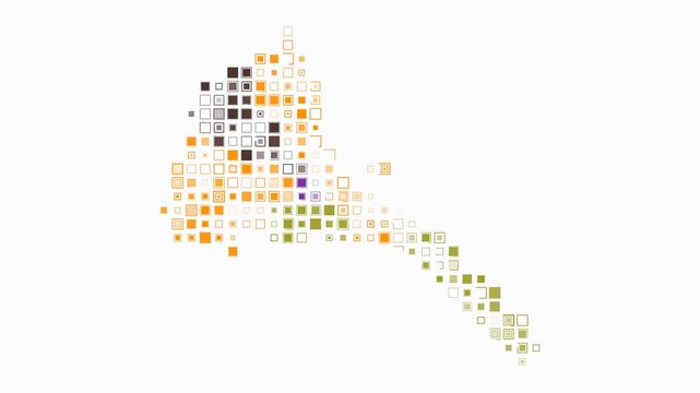 Eritrea map animation. Shape of the country with pulsating colored dots. Large size square blocks. Digital style Eritrea map on white background. Modern video.