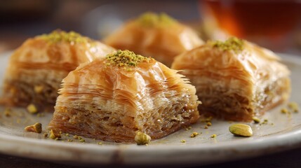Close-Up of Baklava with Pistachios