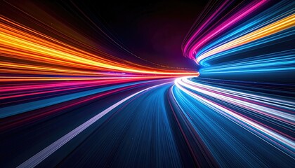Dynamic abstract of light streaks in a tunnel, showcasing speed and vibrant colors